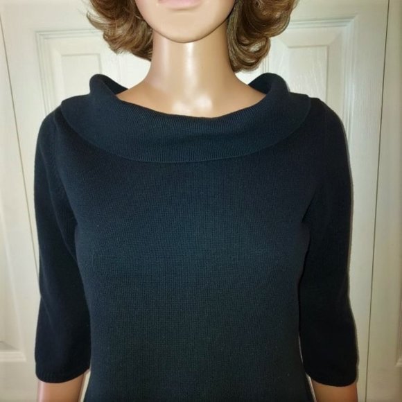 Rafaella Black 3/4 Sleeve with Cowl Neck Slits on each Side Sweater Size M - Picture 2 of 4